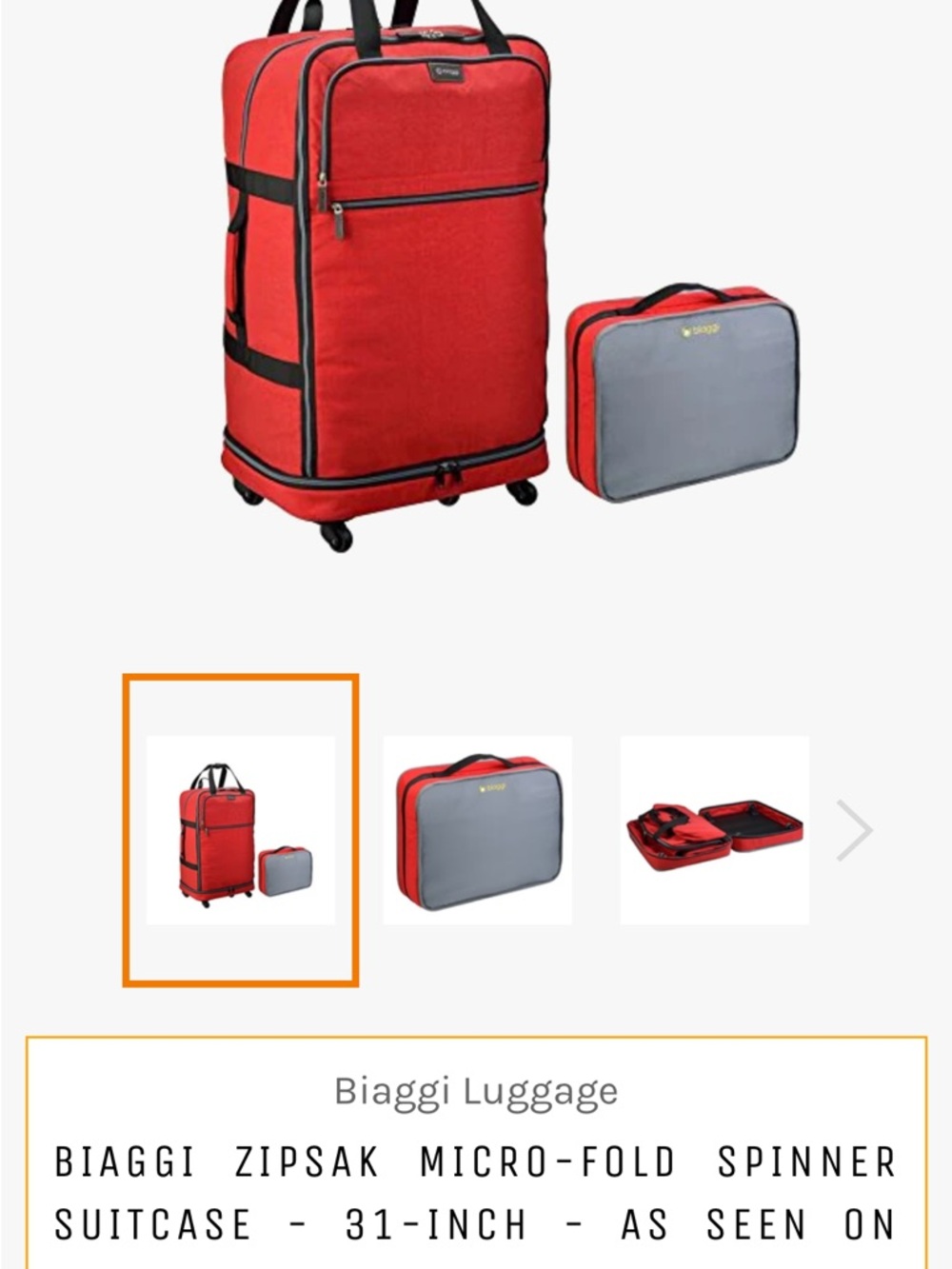 Biaggi Zipsac Red and Gray Travel Spinner Collapsable Suitcase
